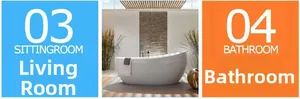 Strong adhesive wall hooks shown in various scenes including bathroom and sitting room
