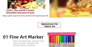 Detail of 12-color fabric marker pens for DIY pillow graffiti and coloring creative crafts