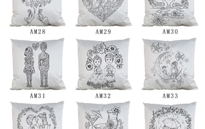 Grid view of DIY doodle pillowcase covers with floral and heart line art designs