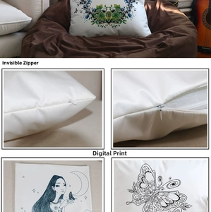 Detail of invisible zipper and digital printing on DIY coloring pillow cover
