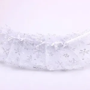 Christmas Snowflake Organza Drawstring Bags Gold Silver Printing Jewelry Gift Packaging Wedding Party Favor Pouches