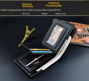 Détails de l'intérieur du portefeuille pour homme avec fentes cartes et zip discret