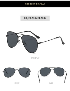 Classic black metal aviator sunglasses with double bridge shown from multiple angles