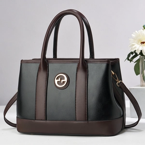 Borsa a Mano da Donna Fashion con Blocchi di Colore in Pelle PU Grande Capacità Borsa a Tracolla con Cinturino Rimovibile Elegante Borsa Messenger