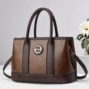 Borsa a mano classica Boston marrone scuro da donna con dettagli in oro bicolore