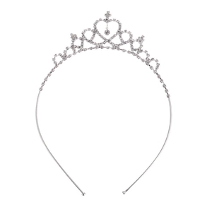 Silver bridal crown headband with sparkling crystal rhinestones on white background