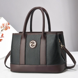 Women Fashion PU Leather Shoulder Bag Striped Patchwork Large Capacity Tote Crossbody Bag With G Logo Metal Buckle Daily