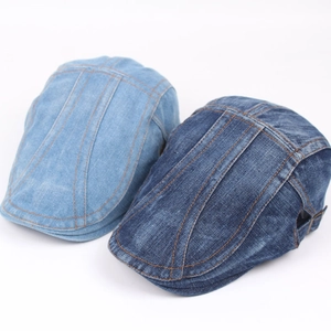 Classic denim beret ivy cap in light and dark blue styles for casual outdoor wear