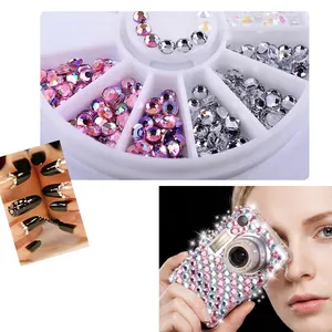 Flatback AB acrylic rhinestone set for nail art and DIY decor in wheel box