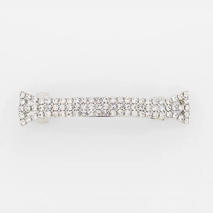 Elegant silver alloy hair clip with four rows of sparkling rhinestones on white background