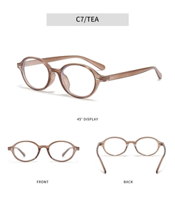 Three-angle view showing front, back and 45-degree side of vintage oval tortoise sunglasses