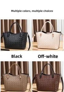 Dettaglio borse shopper in pelle intrecciata con tracolla e dettagli metallici