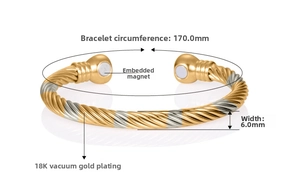 Detail view of gold-silver magnetic therapy bangle with twisted texture, 170mm long
