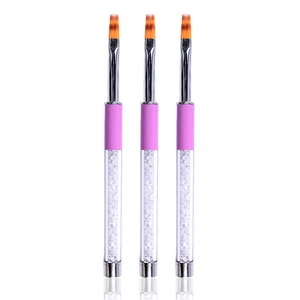Set of 3 professional ombre nail art brushes with purple metal and rhinestone handles