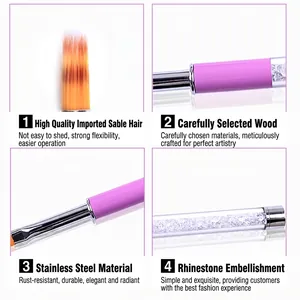 Pink ombre nail art brush with mink hair bristles and sparkling crystal rhinestone tail