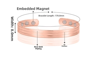 Detailansicht der 8,0mm Breite und 170mm Länge des roségoldenen Magnetarmbands