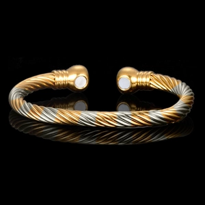 Vintage Copper Magnetic Therapy Bracelet Twisted Cable Open Cuff Bangle Gold Plated Health Care Jewelry For Men Women