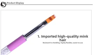 Close-up of professional nail brush with premium mink hair and purple diamond handle