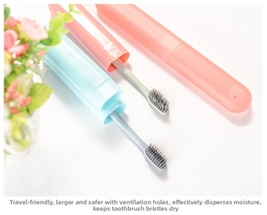 Detail of portable travel toothbrush case with breathable bottom holes and smiling face