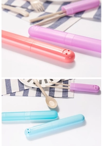 Portable cutlery storage set with utensils and cute smiley face box for travel