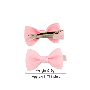 Pink grosgrain ribbon bow hair clips with silver alligator base for girls, 1.77 inch