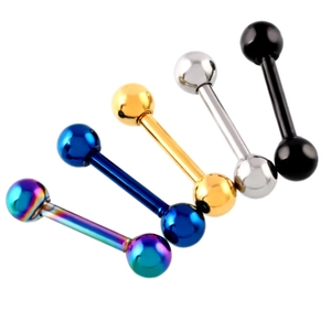 Five-piece set of polished surgical steel barbell studs in multi-color finishes