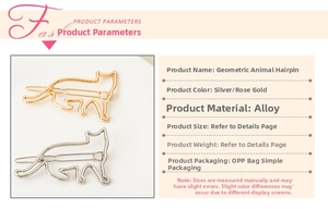 Detail of geometric cat-shaped hair clip in silver and rose gold alloy finish