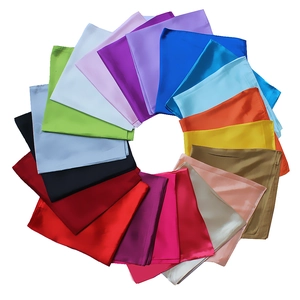 60cm solid color silk satin square scarves shown in a vibrant multi-color circular array