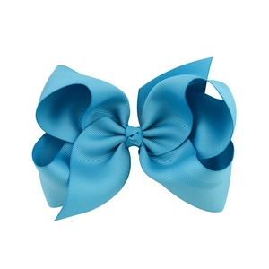Blue 6-inch grosgrain ribbon hair bow for girls with high-quality ribbed texture
