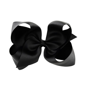 Classic 6-inch black grosgrain ribbon bow hair clip for children with ribbed texture