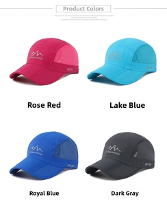 Vue détaillée de chapeaux de sport à séchage rapide en plusieurs couleurs avec maille