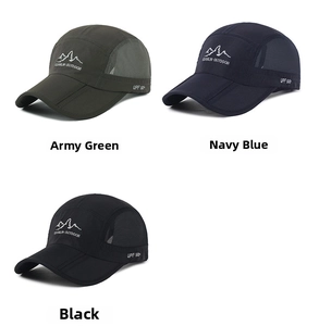 Casquettes de baseball avec filet respirant UPF 50+ en vert armée, bleu marine et noir