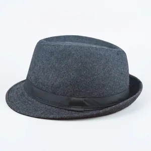 Chapeau fedora classique en laine gris foncé avec ruban gros-grain pour hommes et femmes