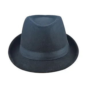 Chapeau fedora classique en feutre de laine noir avec ruban pour hommes et femmes