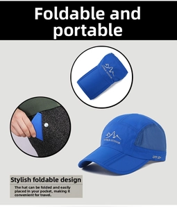 Détail chapeau de soleil bleu avec protection UPF 50+ et design pliable respirant