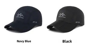Close-up of quick-dry UPF 50+ sun protection hats in navy blue and black colors