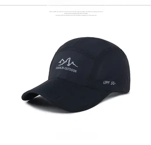 Detail view of black UPF 50+ outdoor hat with breathable quick-dry mesh fabric