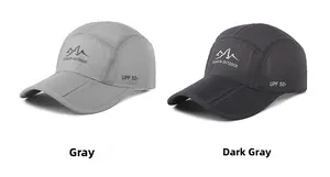 Close-up of quick-dry outdoor caps showing UPF 50+ rating and moisture-wicking fabric