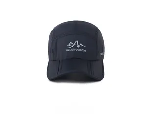 Navy quick-dry outdoor cap featuring UPF 50+ sun protection and mountain logo