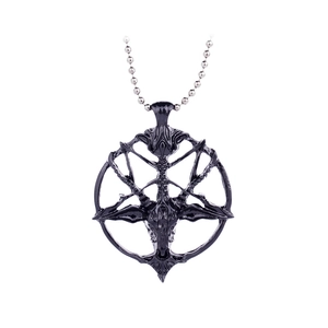 Vintage black goat head pentagram pendant necklace with round metal bead chain