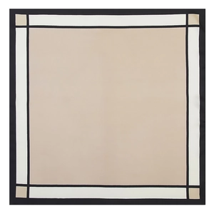 Elegant geometric earth-toned silk-like square scarf with modern black border