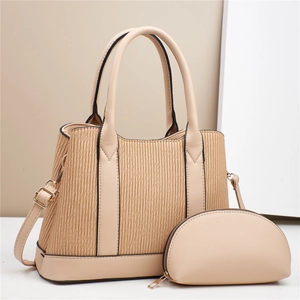 Ensemble sac à main beige minimaliste pour femme avec cabas et petit porte-monnaie