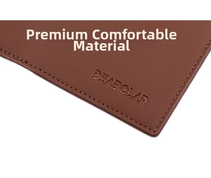 Detailed view of brown leather texture and stitching on long wallet for men