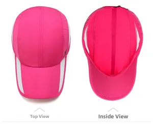 Detailed top and interior view of rose pink quick-dry sports cap with breathable mesh side