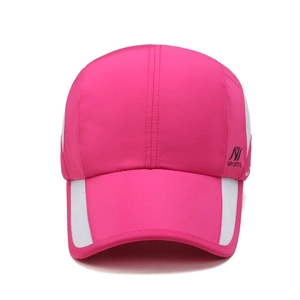 Pink quick-dry sports baseball hat with white breathable mesh and side sports logo
