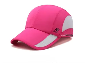 Close-up of rose pink quick-dry sports cap with breathable grey mesh and logo