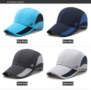 Detailed grid view of quick-dry sports caps featuring breathable mesh and side logo prints
