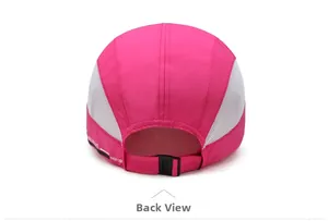Rear view of quick-dry sports cap in rose red with white mesh and adjustable buckle