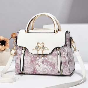 Sac à main élégant jacquard blanc et violet avec boucle cygne et pendentif perle