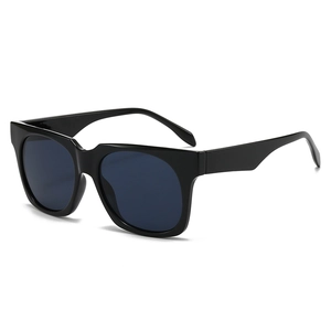 Classic square frame black sunglasses with dark lenses shown from a 45-degree angle view